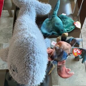 2 TY beanie babies crab and sting 
Large whale by the petting zoo